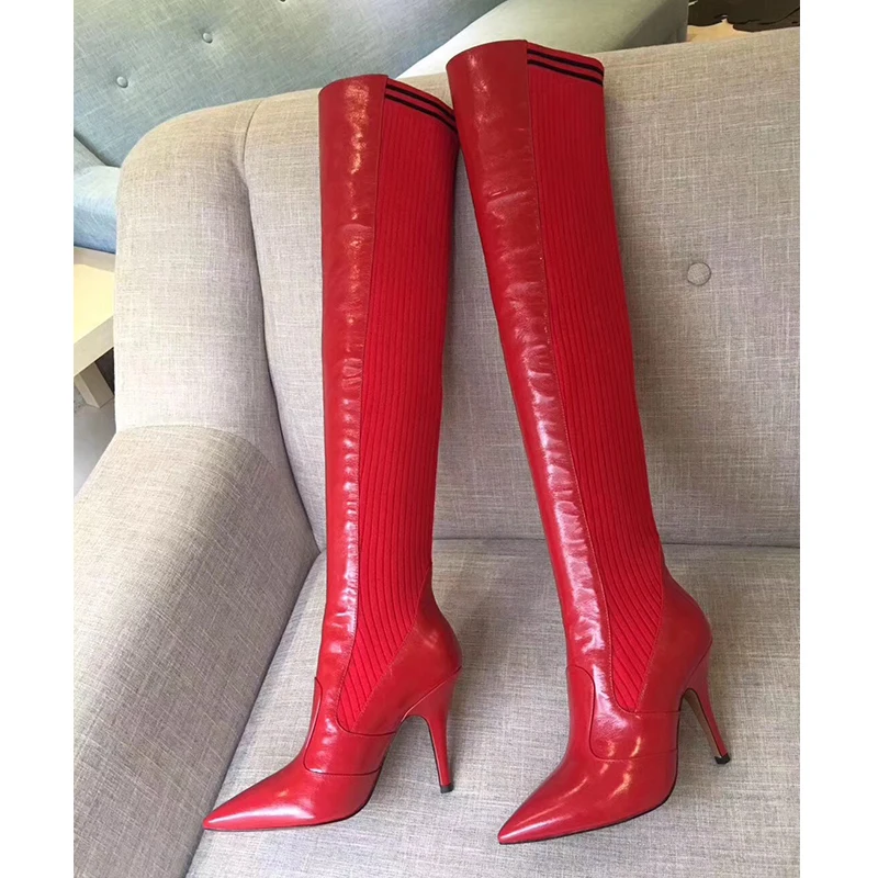 

Hot 2018 Shoes Woman Autumn Winter Thigh High Boots Leather Over-the-knee Boots Lux Design Woman High Heels Woman Sexy Boots