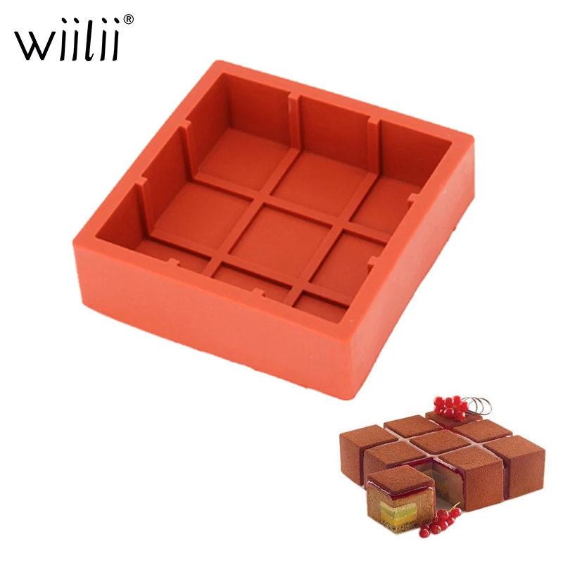 

3D Silicone Square Cubic Lattice Cake Mold For Mousse Dessert Baking Pan Wine Red Chocolate Pudding Mould Kitchen Baking Tool