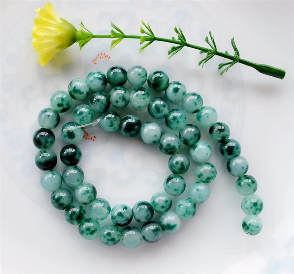 

6mm Fashion Natural Stone Green Mixed White Spots Chalcedony Loose Beads 15inch Wholesale Jewelry Making Design For Women