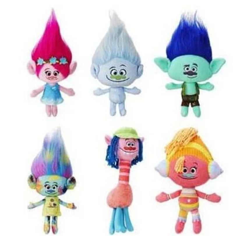 6pcs lot Trolls Plush Toy Doll Cooper Poppy DJ Suki Harper Guy Diamond Branch Stuffed Dolls
