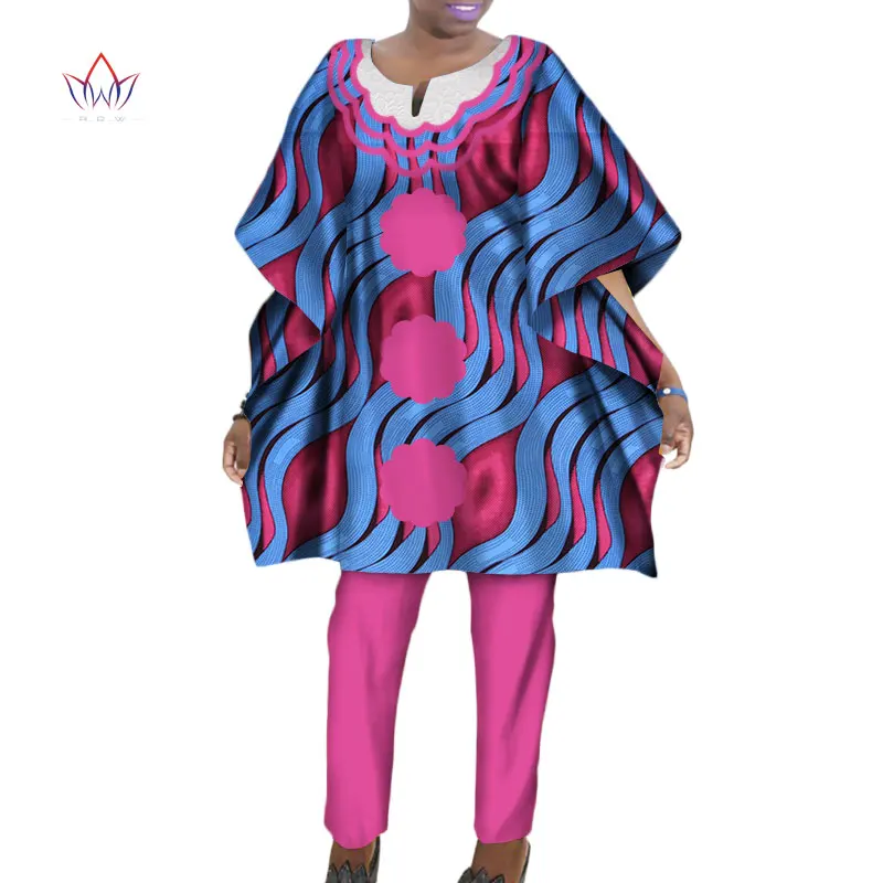 Новые модные комплекты из 2 предметов женские костюмы Дашики Элегантный комплект для женщин брюки и халат высшего размера плюс африканская одежда WY387
