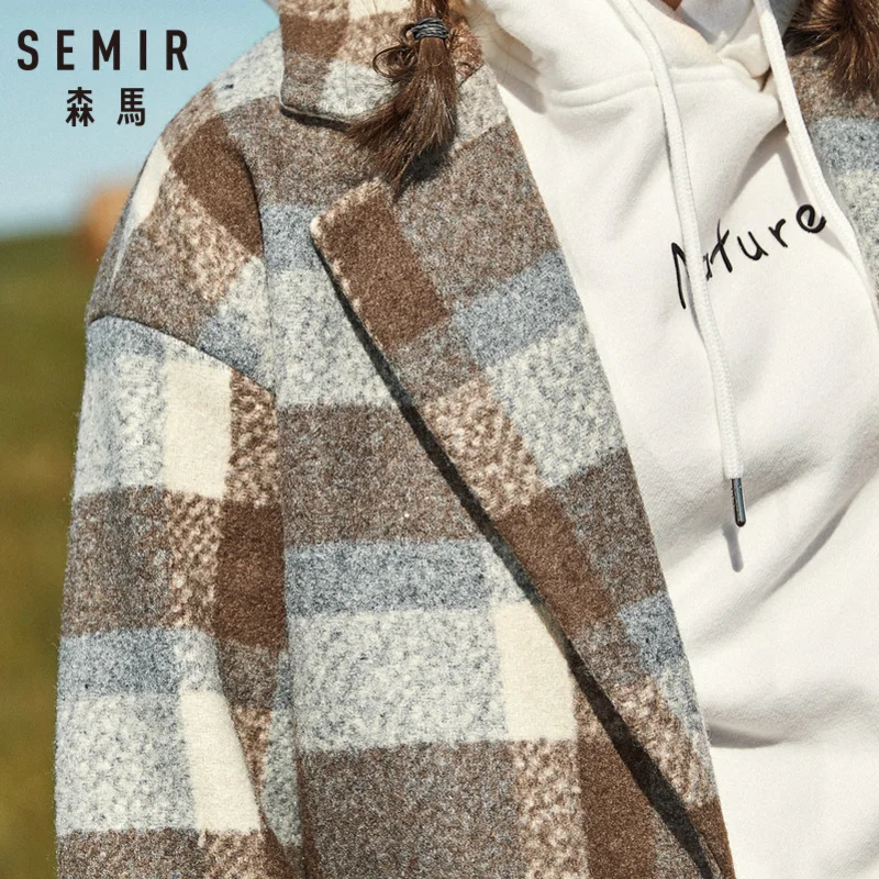 Тренчкот SEMIR женский длинный клетчатый шерстяной плащ в стиле ретро