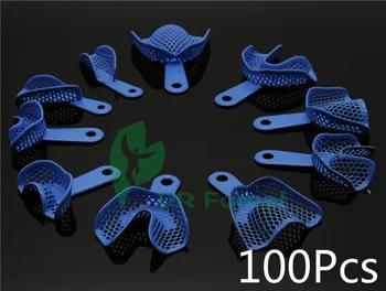 

Dental Autoclavable Plastic-Steel Impression Blue Trays 100Pcs/10Sets