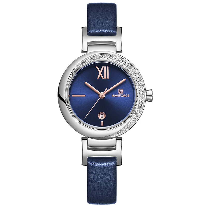 NAVIFORCE женские часы брендовые Модные Роскошные Кварцевые женские часы девушка платье часы кожаные Наручные часы Montre Femme Reloj Mujer - Цвет: Blue