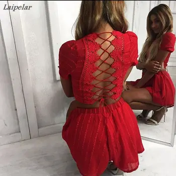 

Laipelar 2 Piece Set Women Solid Color Backless Lace Up Tops+Elastic Waist Short Pants Two Pieces Sets Suit Summer New