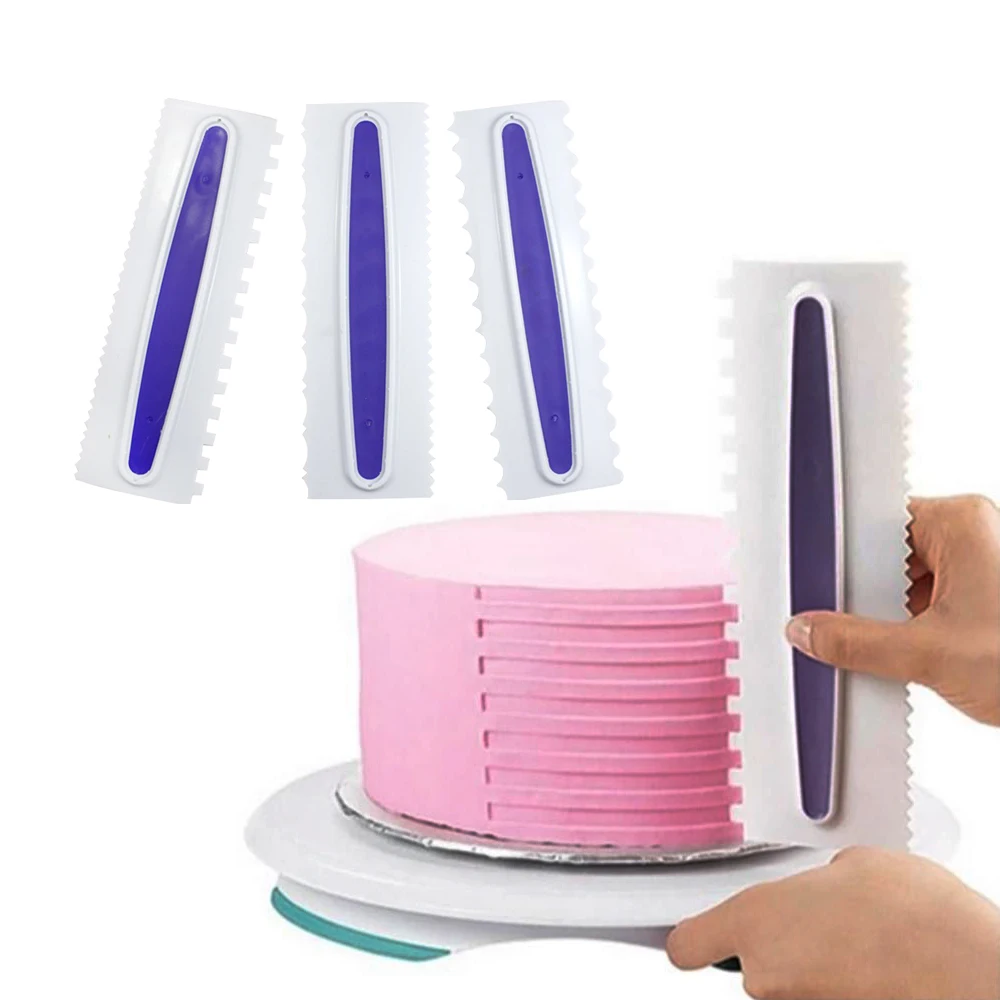 

3pcs Pastry Icing Comb Set Plastic Fondant Spatulas Cake Scraper Baking Decorating Tools For Cakes Kitchen Bakeware Color Purple