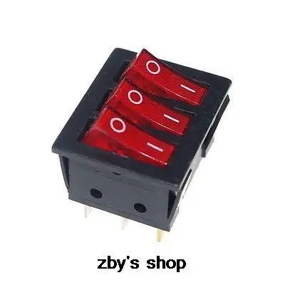 

5 xDPDT Red Light Illuminated Round Rocker Switch Three Position 9 Terminals