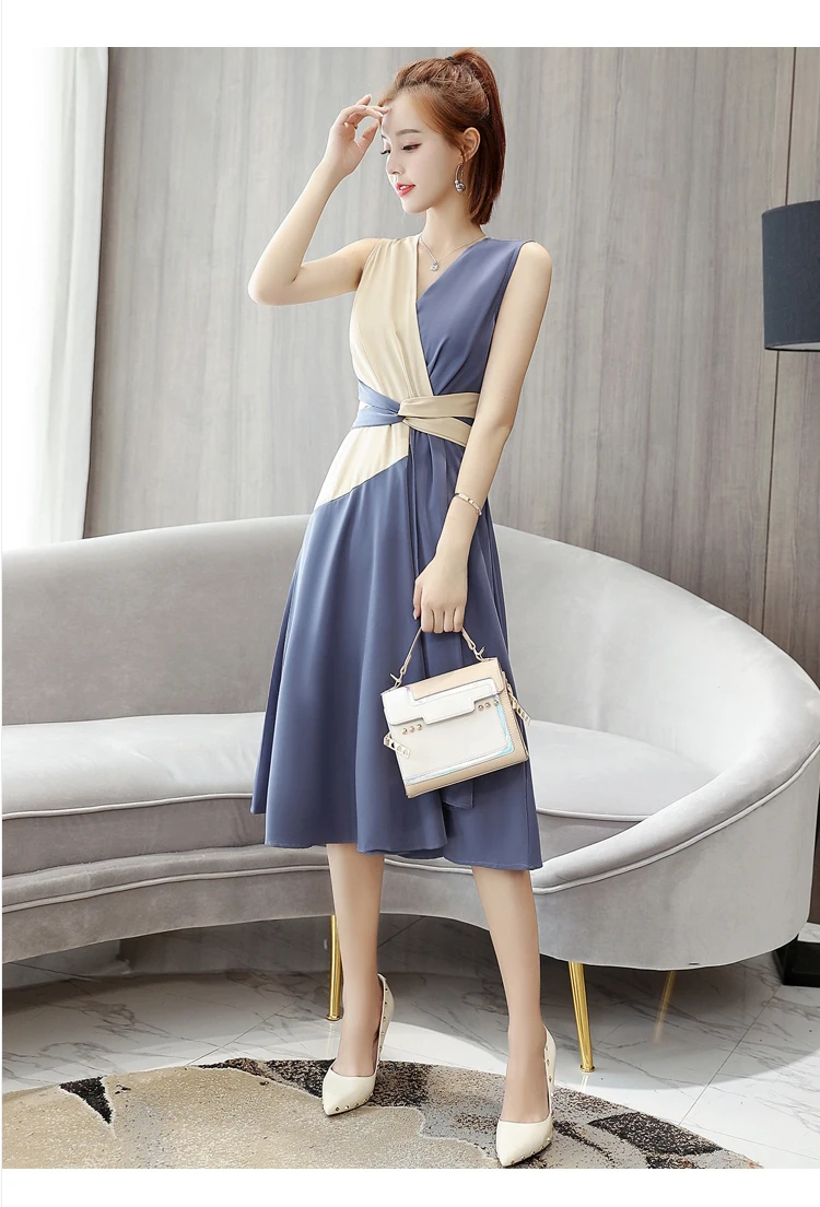 

2019 summer new Korean color matching temperament dress