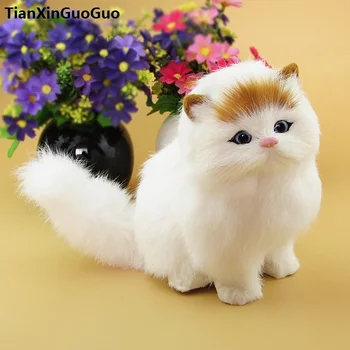 

simulation cat sounds miaow about 15x17cm hard model polyethylene&furs white squatting cat with yellow head,decoration toy s1788