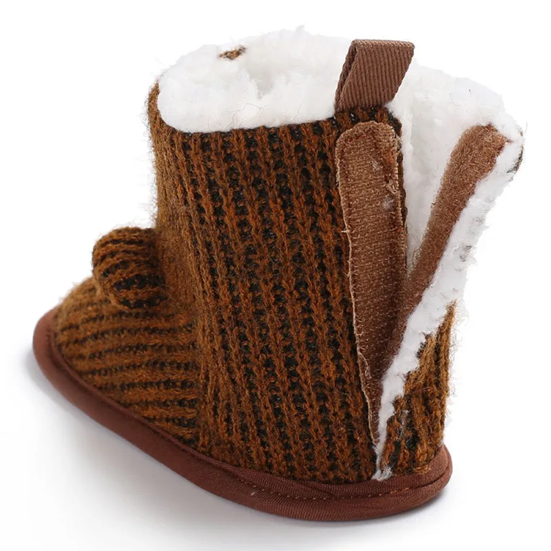 Теплые зимние ботинки для малышей; зимние вязаные ботинки с милым рисунком медведя для новорожденных