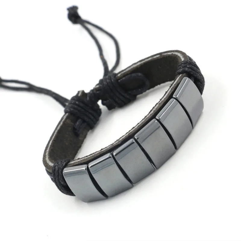 

Hematite Bracelet Natural Stone Wrap Bracelet Charm Bracelet Dropshipping Single Leather Wrap Bracelet Power Jewelry Adjustable