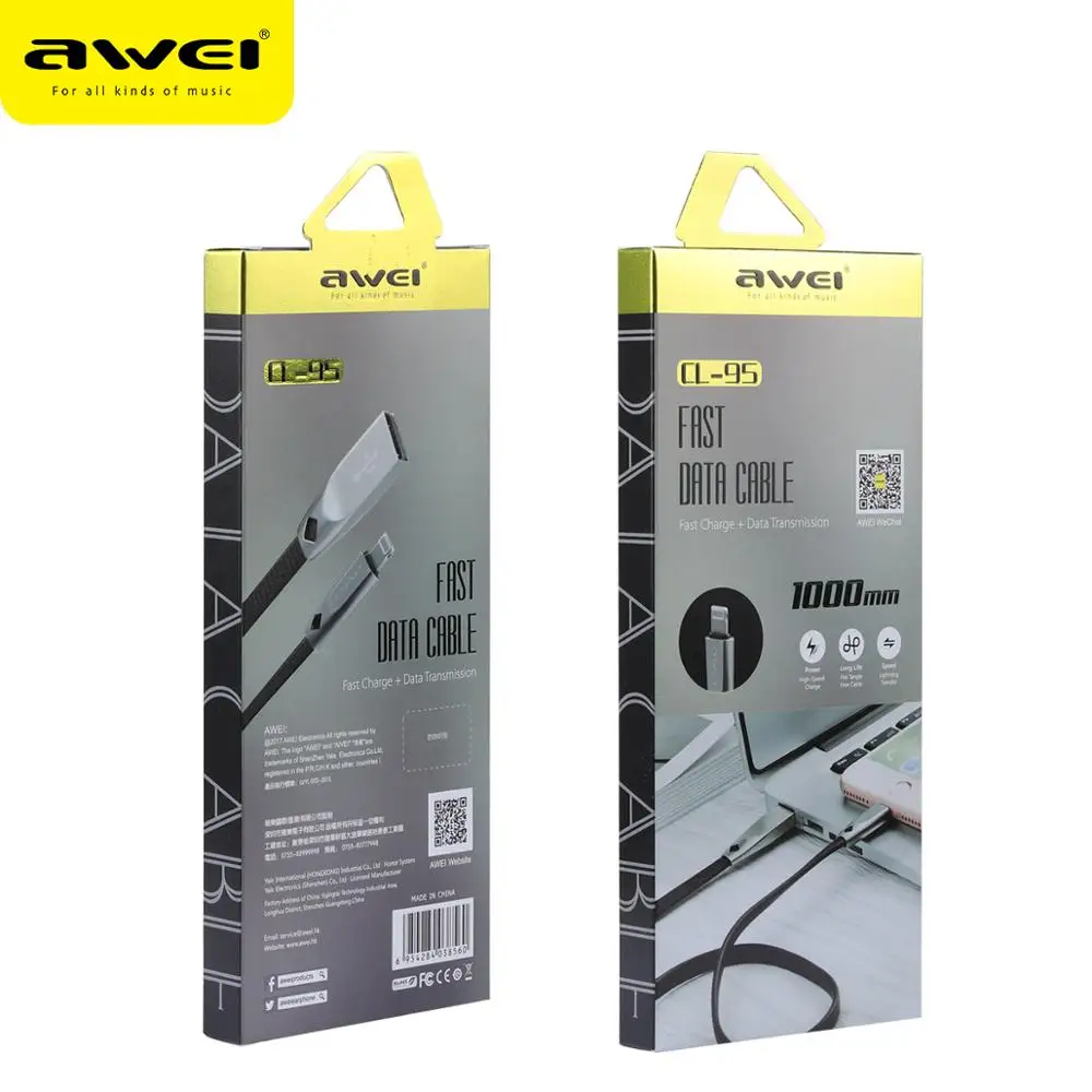Awei CL 95 Usb кабель для iphone Xs max Xr X 8 7 6 plus 6s 5 ipad mini зарядное устройство мобильных
