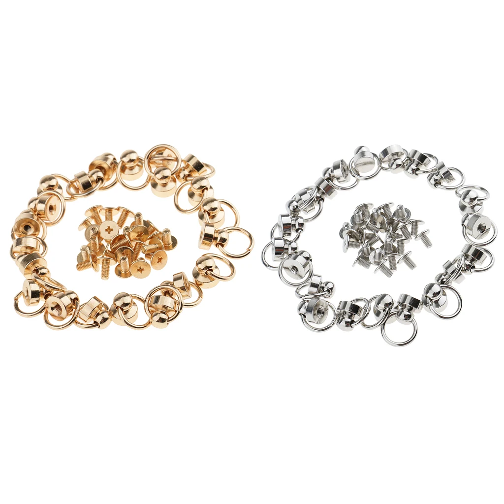 40Pcs Ball Post With O Ring Rivet Stud Nail Round Head Chicago Screw Black for Clothing LeatherCraft