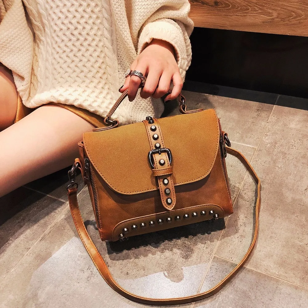 

SGARR High Quality Nubuck PU Leather Women Handbags Shoulder Bag Fashion Small Flap Messenger Bags Ladies Casual Rivet Tote Bags