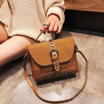 

SGARR High Quality Nubuck PU Leather Women Handbags Shoulder Bag Fashion Small Flap Messenger Bags Ladies Casual Rivet Tote Bags