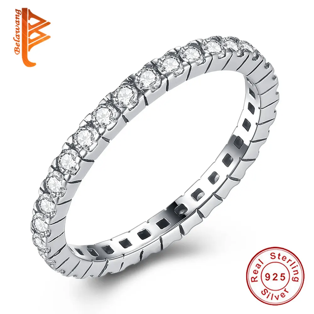 

BELAWANG Classic 925 Sterling Silver Circle Clear CZ Geometric Finger Rings for Women Wedding Jewelry Valentine's Day Gift