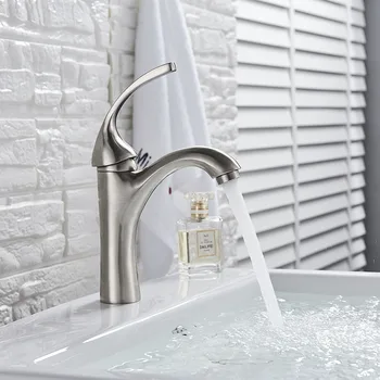 

Onyzpily Bathroom Faucet Brushed Nickle All-copper Hot and Cold Water Modern Single Handle Lavatory Tap