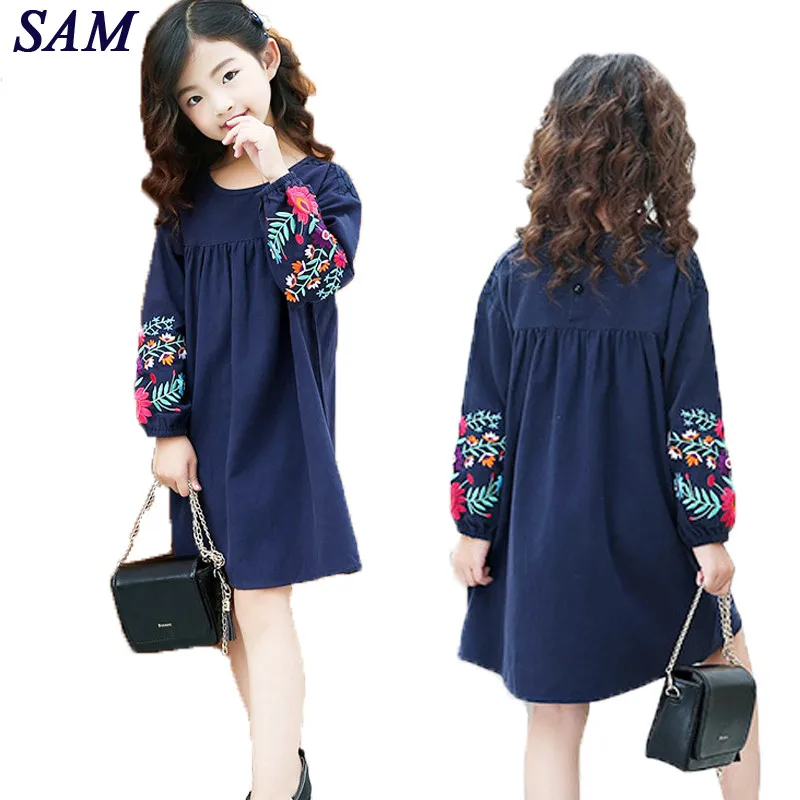 Girls cute embroidered long sleeves dress 2018 autumn new large children's cotton lantern sleeve doll dresses kids clothes Girls cute embroidered long sleeves dress 2018 autumn new large children's cotton lantern sleeve doll dresses kids clothes