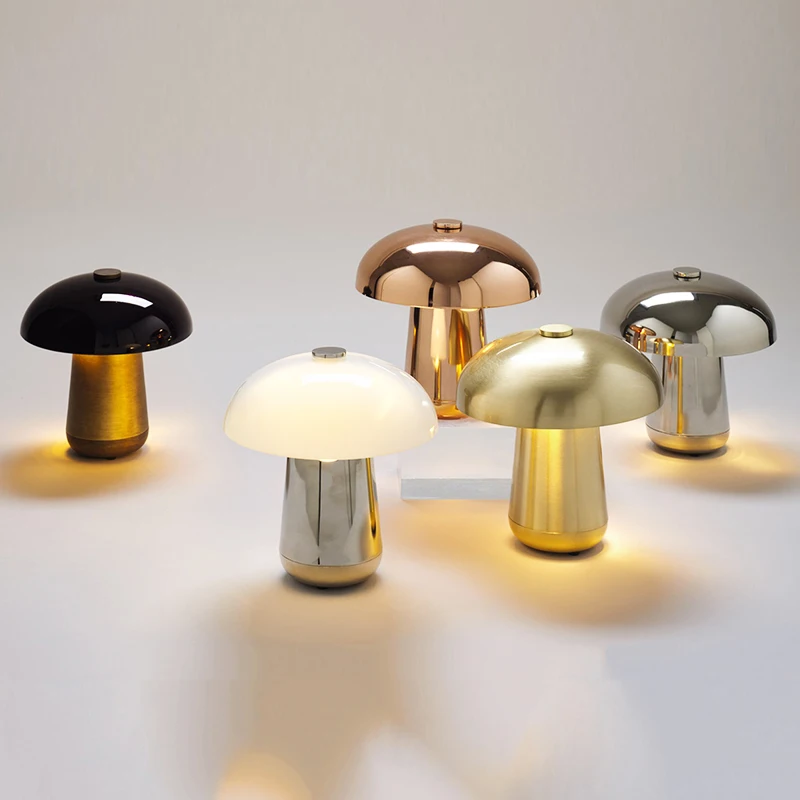 

Modern simple metal plating mushroom design single head table lamp DIY combination golden black for bedside decoration LED light