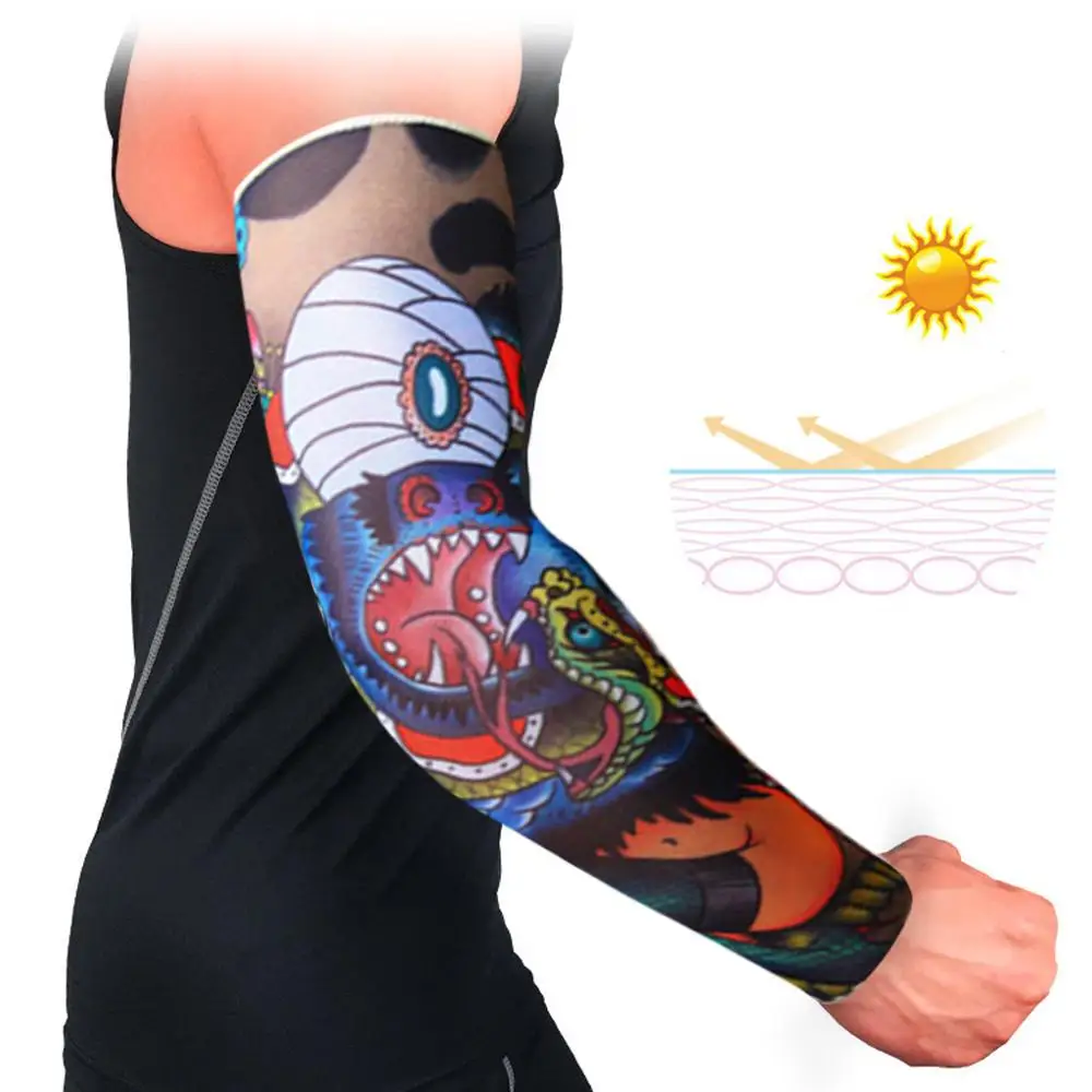 Нарукавники Татуировка грелка унисекс Защита от солнца Велоспорт нарукавник противоскользящие манжеты защита от ультрафиолетового излучения камуфляж сжатие#0510 - Цвет: N