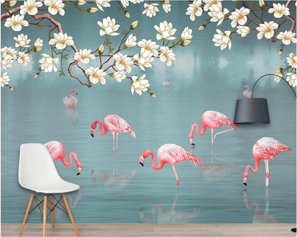 

beibehang Custom fashion dimensional personalized wall paper hand-painted tropical rainforest flamingo background 3d wallpaper