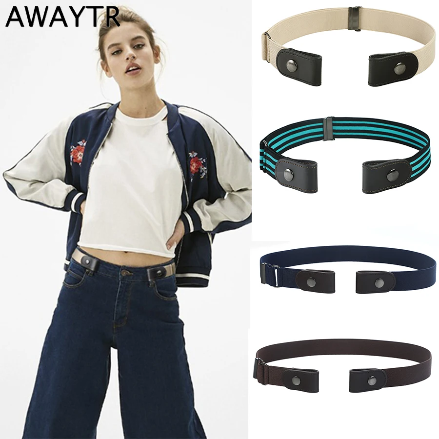 

AWAYTR Harajuku No Buckle Women Belt Fashion Canvas Leather Belt for Men Unisex Elastic Invisible Without Buckle Belt Waistband