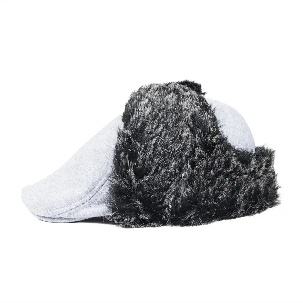 VOBOOM уха лоскут Bomber Hat для мужчин зимние светло серый хлопок теплый плоский Плющ