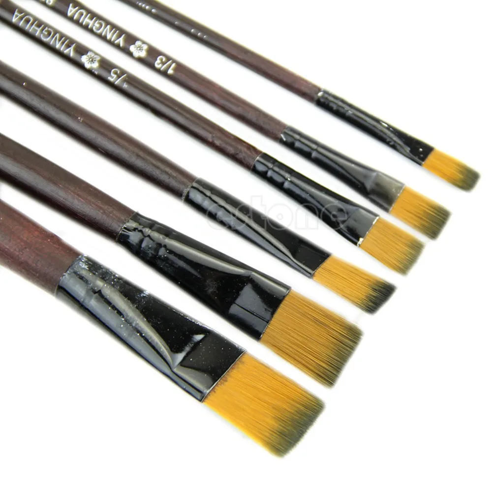 

New 2017 arrival 6 Brown Tip Nylon Paint Brushes For Art Artist Supplies Drop shipping Hot Sale