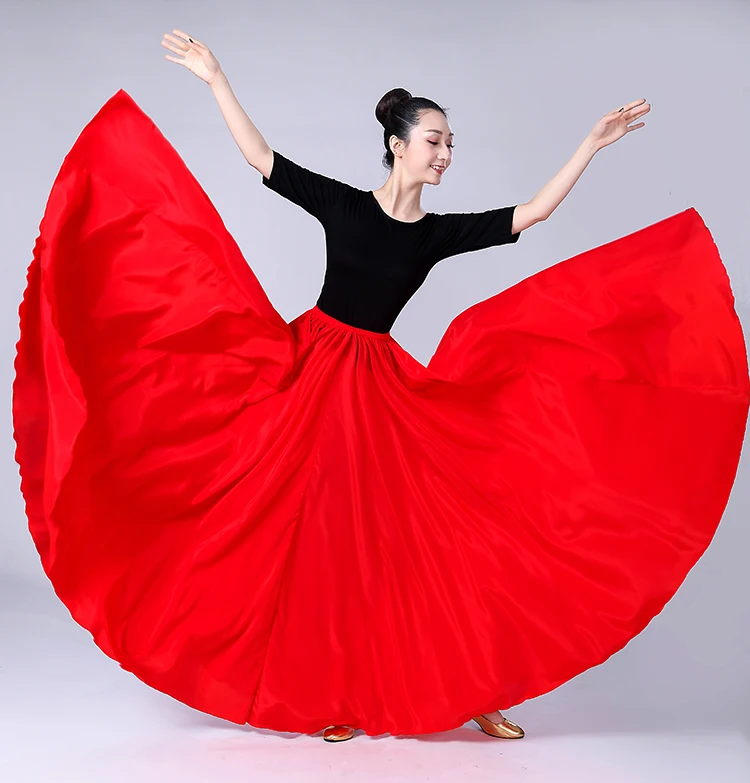 Большой подол(180, 360, 540, 720) Модная дамская длинная юбка, шелковая длина до середины икры, макси юбка, шелковая Женская длинная юбка 80 см, красный, черный цвет - Цвет: pure red