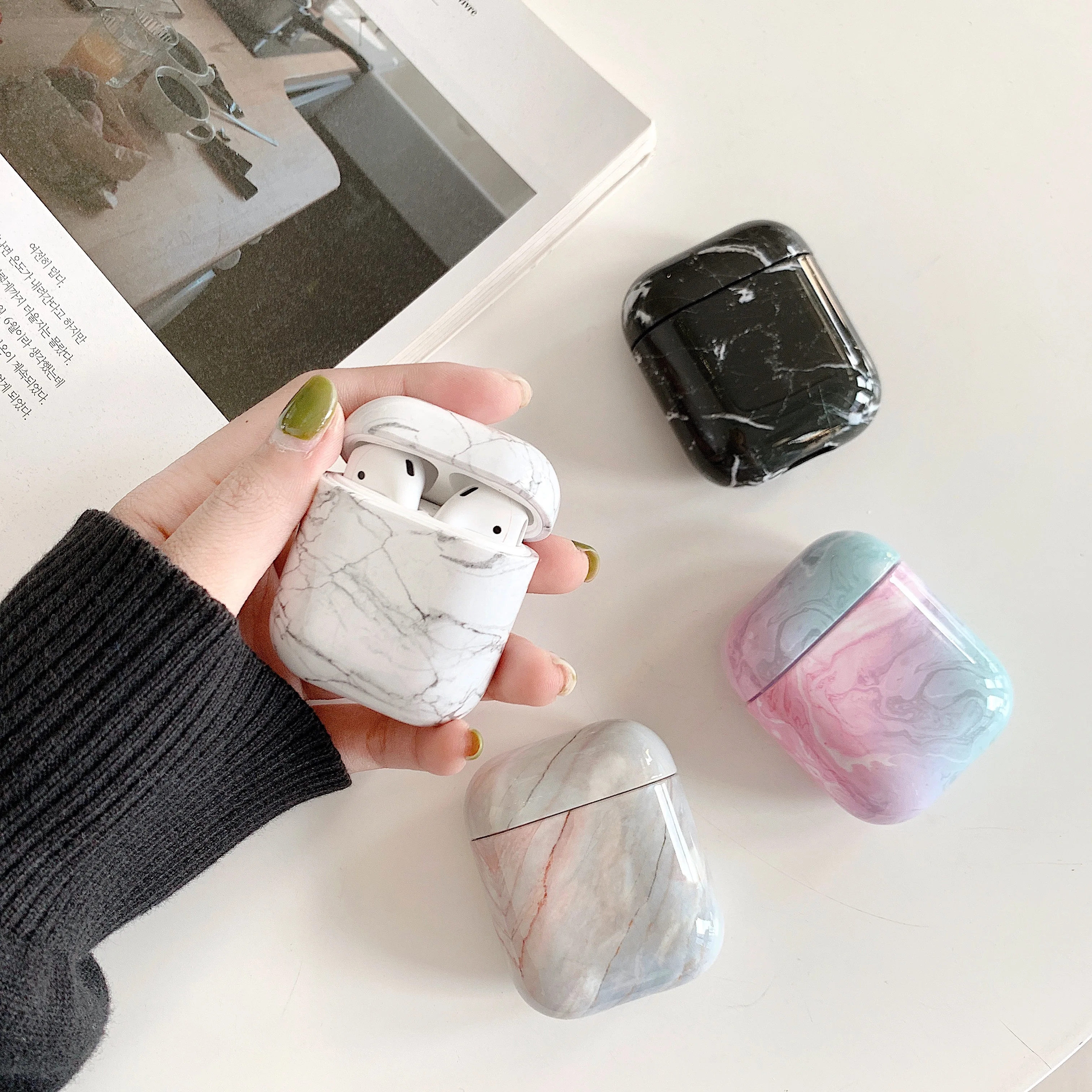 Luxury agate Marble hard case for Apple Airpods case protective cover Bluetooth Wireless Earphone Case Charging Box case bags