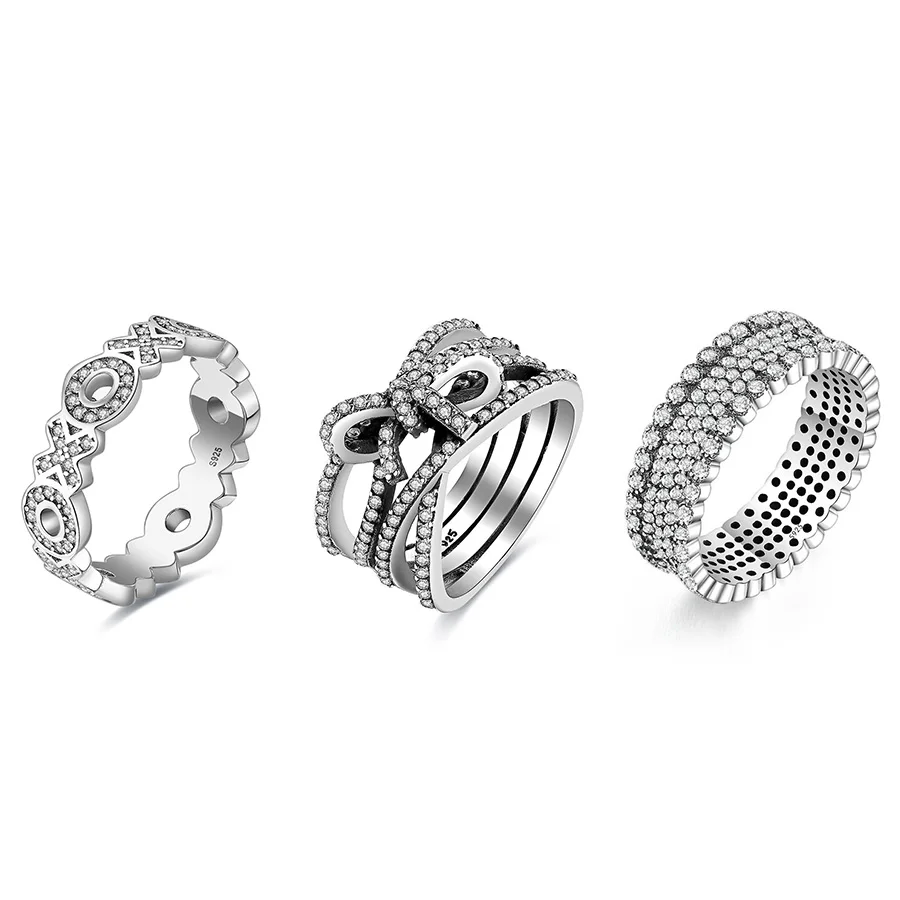

Silver Ring Charms XO Bowknot Sparkling Full Crystal Finger Ring For Women Jewelry Gift
