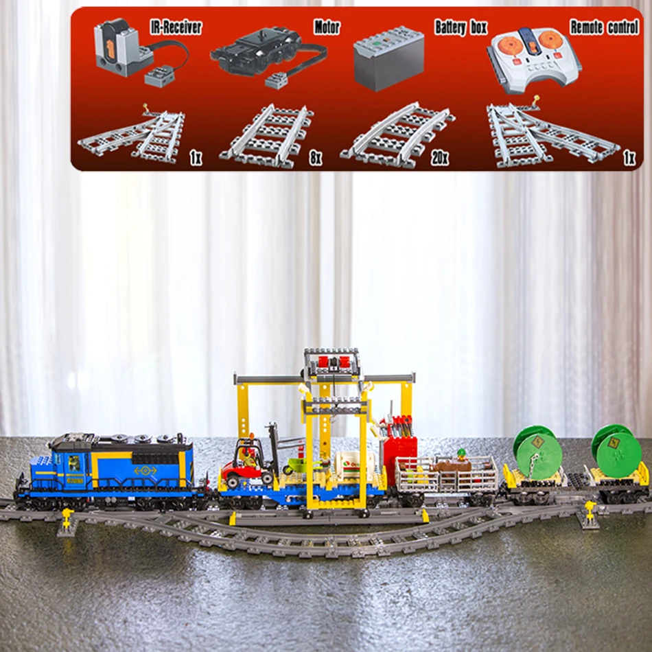 02008 02009 город серии дистанционное управление грузовой поезд набор строительных блоков Кирпичи 60052 Дети Обучающие игрушки, подарки