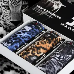 Модные новые 3 полосы Леопард Тигр шаблон Мужское нижнее белье льда шелковое нижнее белье боксеры сексуальные средней талии шорты мужские
