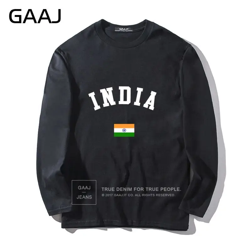 Мужская футболка с индийским флагом, модная мужская и женская футболка унисекс с длинными рукавами и принтом букв Южной Азии, облегающая футболка в стиле хип-хоп, летняя хлопковая футболка - Цвет: Black