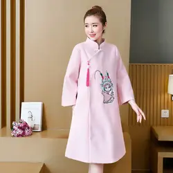 Национальный Ветер улучшенная Cheongsam Зима стеганые толстые шерстяные пальто большой размеры женская одежда хан китайское