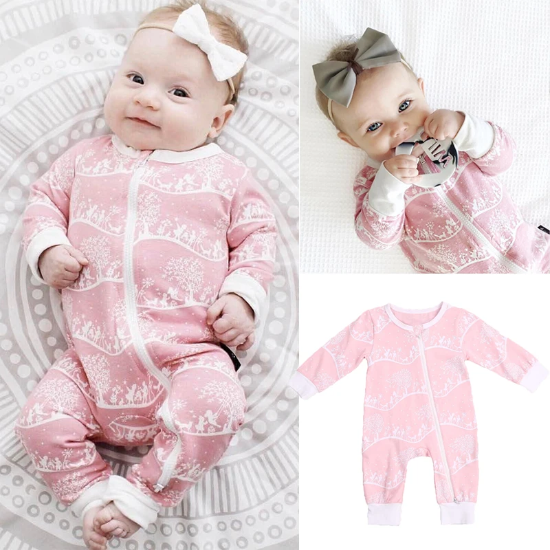 

CANIS 2018 Infant Baby Girls Long Sleeve Print Romper Jumpsuit Toddler Outfits Playsuit Baby Clothes