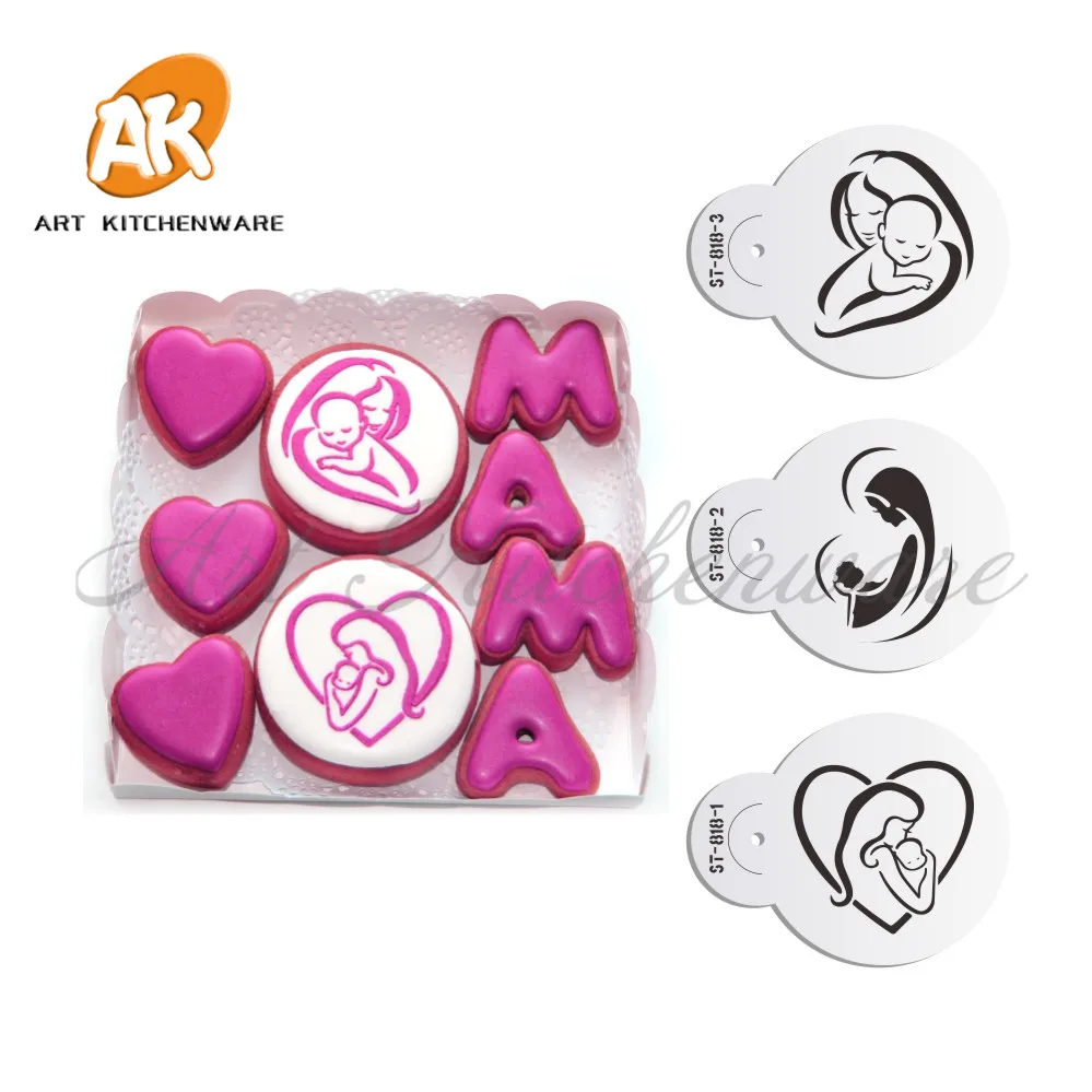 

3pcs Mom Love Baby Cookie Cake Stencil Set,Cupcake Decoration Stencil, Stencil for Cake Decorating,Fondant Cake Tools ST-818