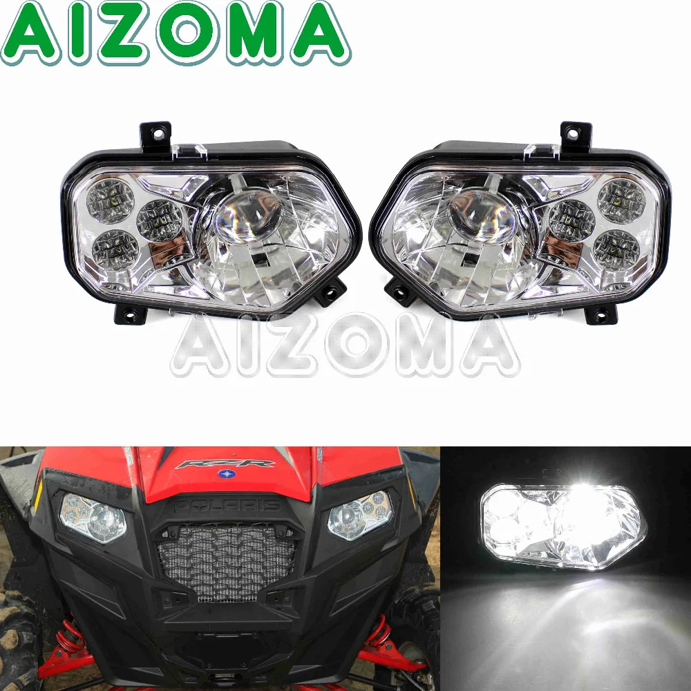 

For Polaris LED Chrome Head Light Assembly Kit 2pcs ATV UTV Replacement Headlights For Sportsman RZR XP 4XP 900 S"800 EFI 11-13