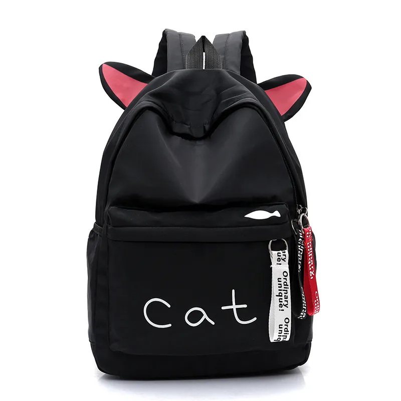 

New Cute Cat Backpack School Women Canvas Backpack For Teen Girls Casual Lovely Cats Ears Rucksack Fashion Shoulder Bags Female