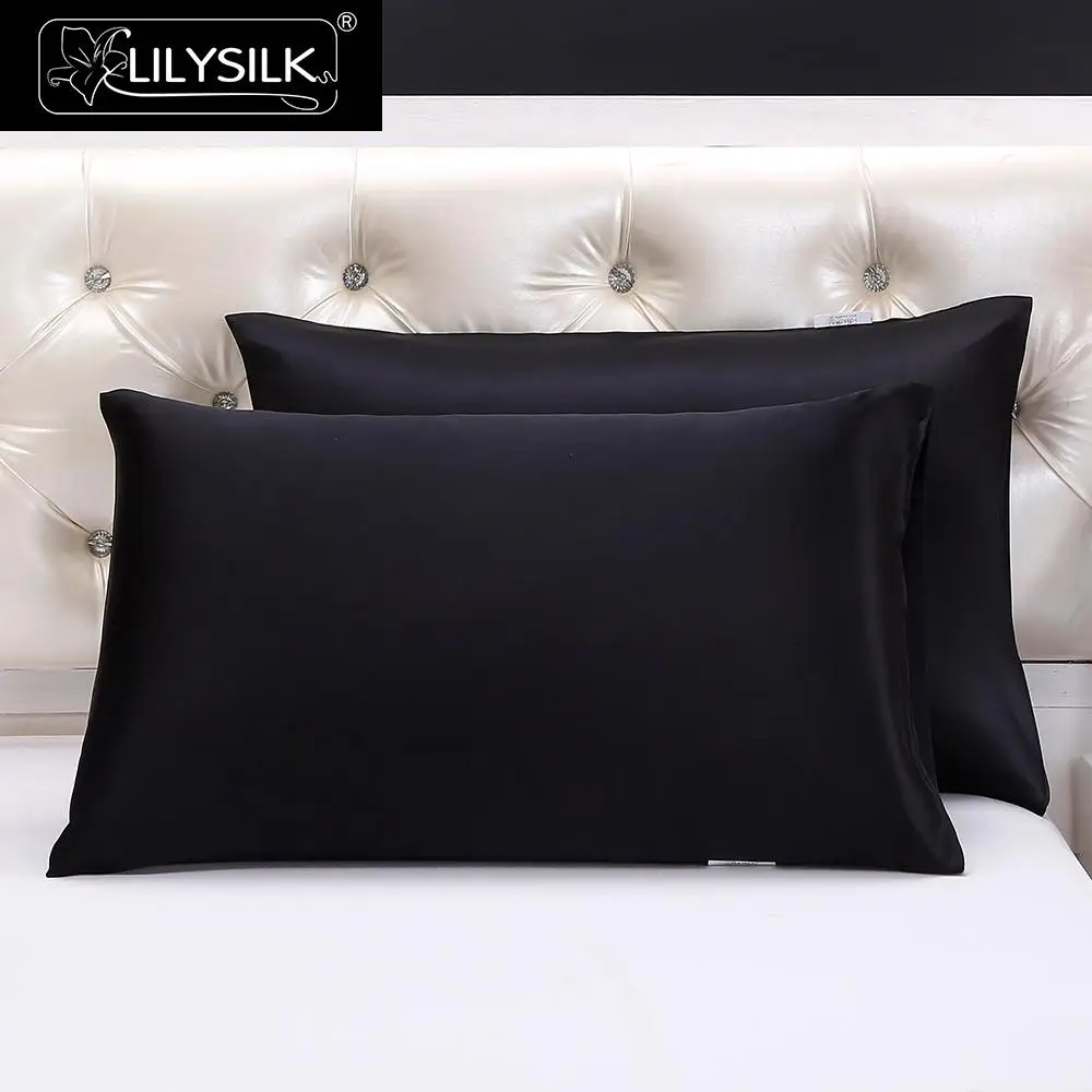 Lilysilk Наволочка шелковая натуральный шелк Mulberry 25 Momme 40x60см, 50x70см - Цвет: Black