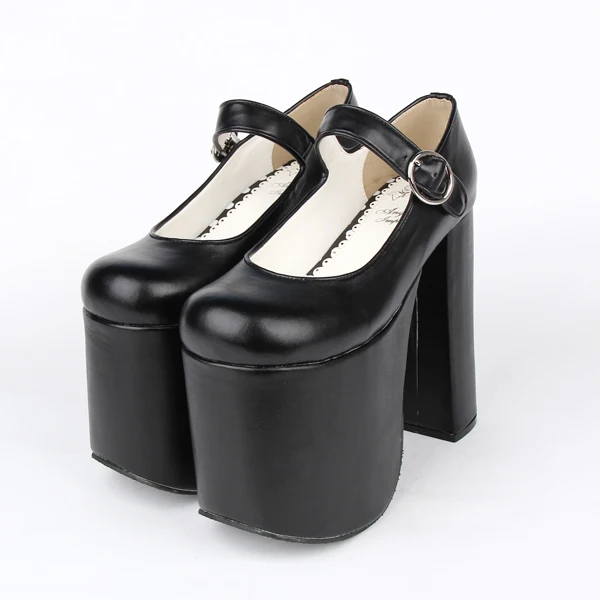 Обувь в японском стиле «Лолита»; туфли-лодочки mary jane на массивном высоком каблуке 7,5 см и толстой платформе