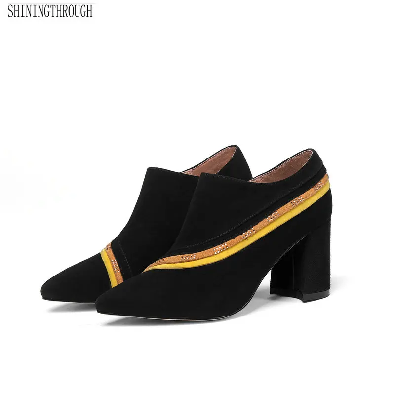 

2019 New Women ankle boots high Heels Shoes woman suede leather Woman Boots black green blue large size 34-43