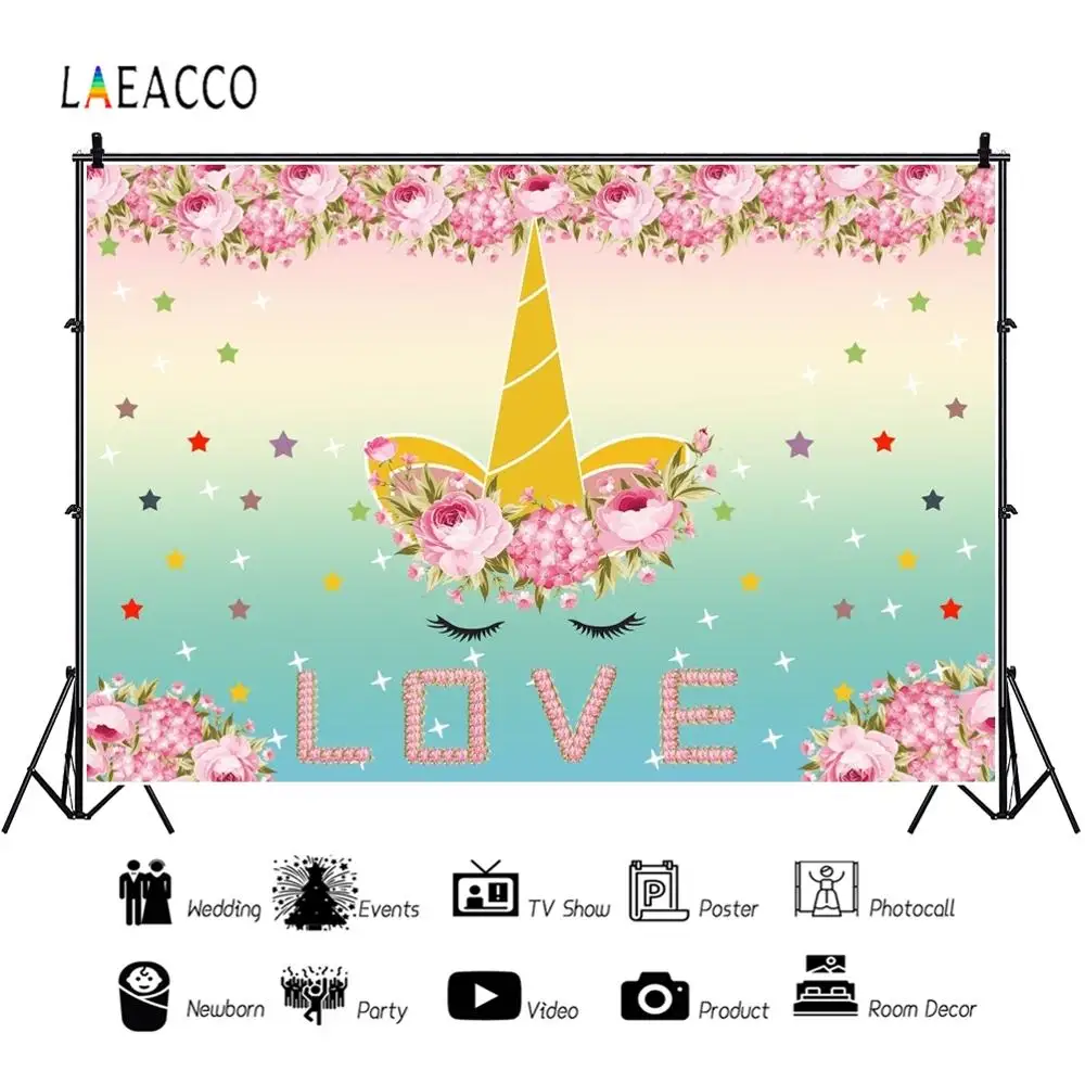 

Laeacco Birthday Unicorn Backdrops Personalized Photocall Pink Communion Party Decorate Photography Backgrounds For Photo Studio