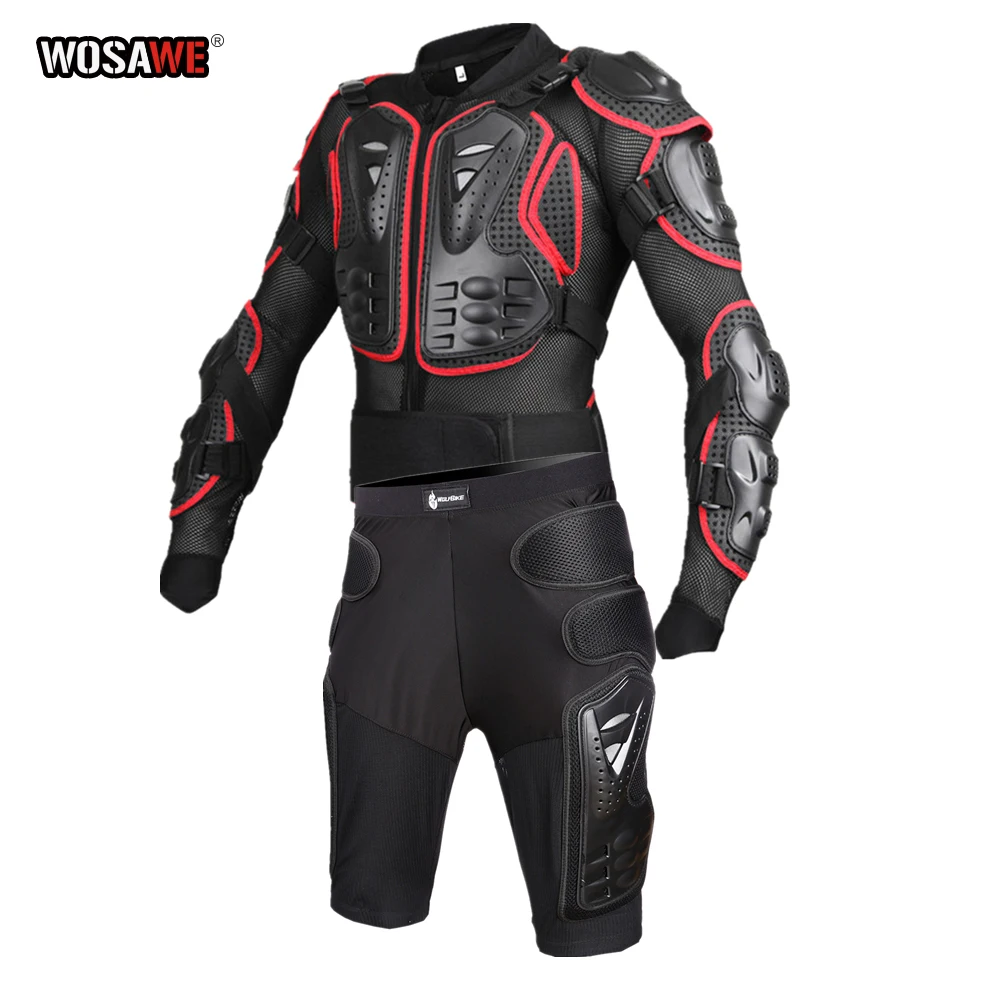 

WOSAWE Motocross Racing Motorcycle Body Armor Protective Gear Motorcycle Jacket+Short Pants Chest Back Protector and hip Pad