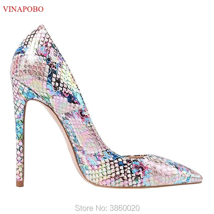 

2019 Fashion Woman Pumps Mixed Color Snake Pattern Printing Sexy thin High Heels Patent Leather Party Brand dress wedding Shoes