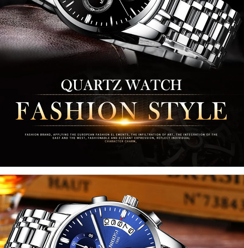 NIBOSI Mens Watches Top Brand Luxury Premium Luxury Fashion Luminous Waterproof Watch High-end Calfskin Pure Steel Strap Blue    (15)
