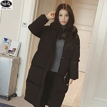 Зимний пуховик, Корейская одежда, свободный, толстый, большой размер, Женская куртка, длинная, WL5