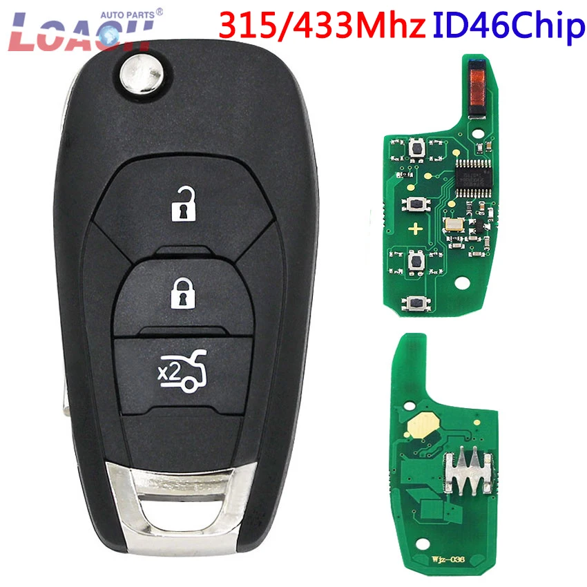 

Modified 3 Button 315MHZ 433MHZ ID46 Chip PCF7941 Chip Remote Smart Car Key For Chevrolet Cruze 2014-2018 Uncut Blade