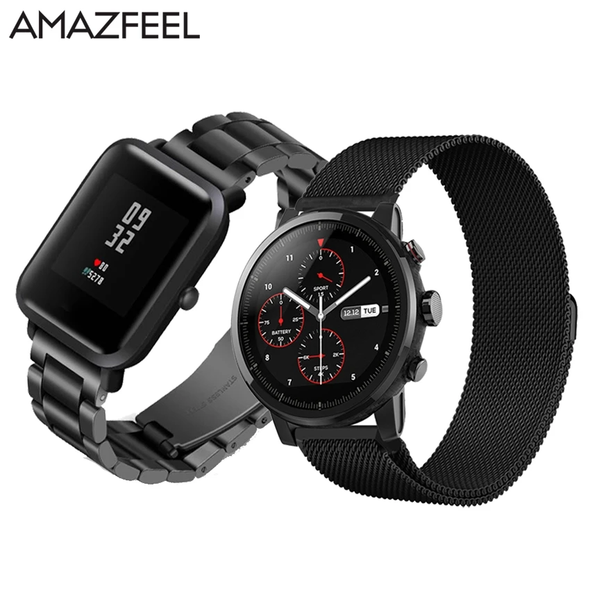 Ремешок Amazfeel 20 мм для часов Amazfit Bit Bip из нержавеющей стали 22 мм Браслет Для Xiaomi Huami Amazfit Stratos 2 Amazfit Pace Band