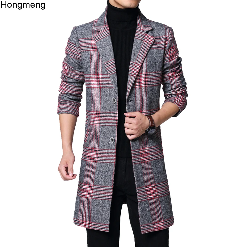 Mens long coat winter woolen melton overcoat plaid red gray two buttons full lining long sleeve M-6XL pocket 18NovW4 drop ship Mens long coat winter woolen melton overcoat plaid red gray two buttons full lining long sleeve M-6XL pocket 18NovW4 drop ship